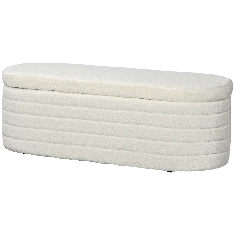 Sengebænk, opbevaringsplads, teddy cozy fabric, 116x41x40,5cm, cremehvid