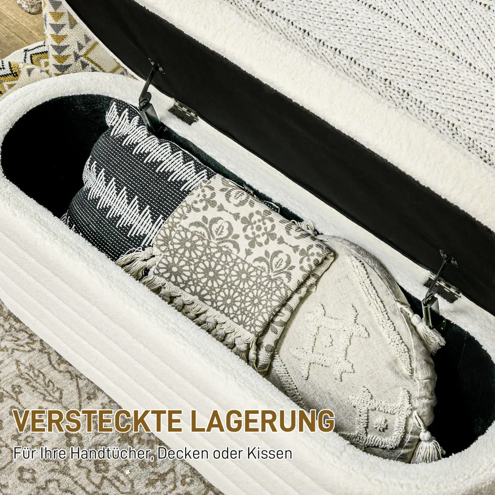 Sengebænk, opbevaringsplads, teddy cozy fabric, 116x41x40,5cm, cremehvid