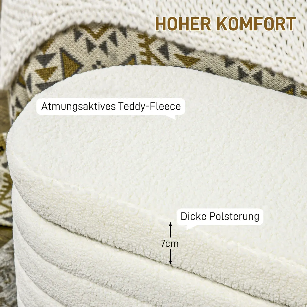 Sengebænk, opbevaringsplads, teddy cozy fabric, 116x41x40,5cm, cremehvid