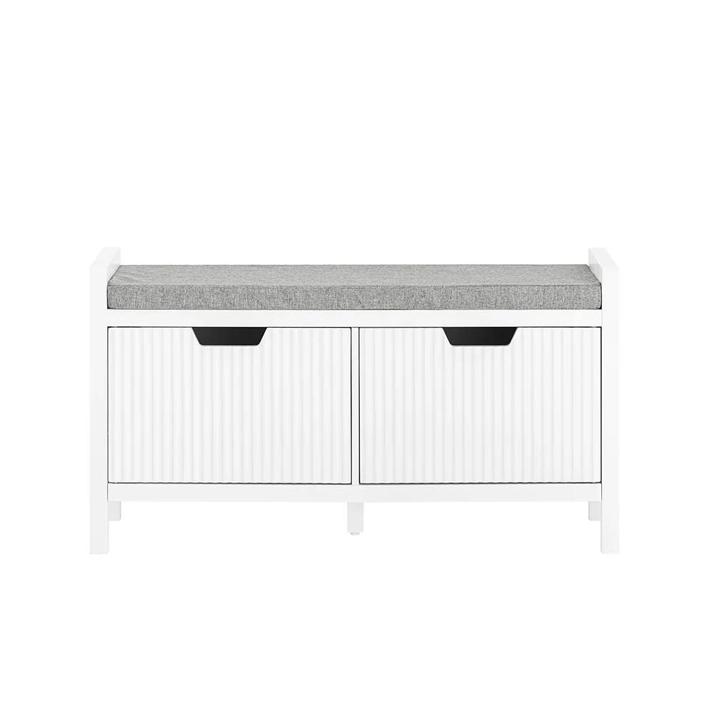 Skobænk / entrébænk med hynde, skandi-look, 91x30x50 cm, ivory