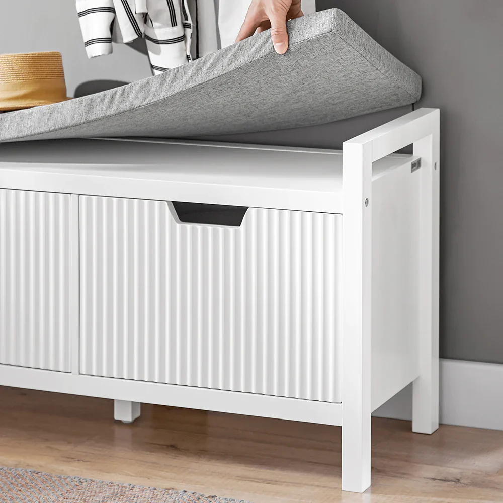 Skobænk / entrébænk med hynde, skandi-look, 91x30x50 cm, ivory