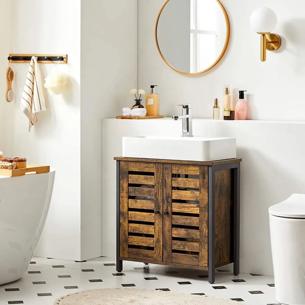 Skab med plads til vask i retro-look, brun