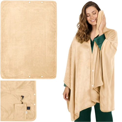 Varmetæppe 160x90 cm – Til ryg og skuldre, beige og blødt materiale