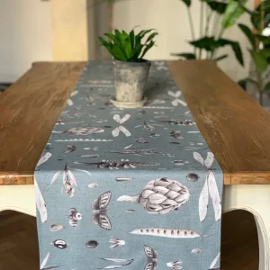 Bordløber, 100% bomuld, printet, Seeds Aqua kollektion 140x40cm