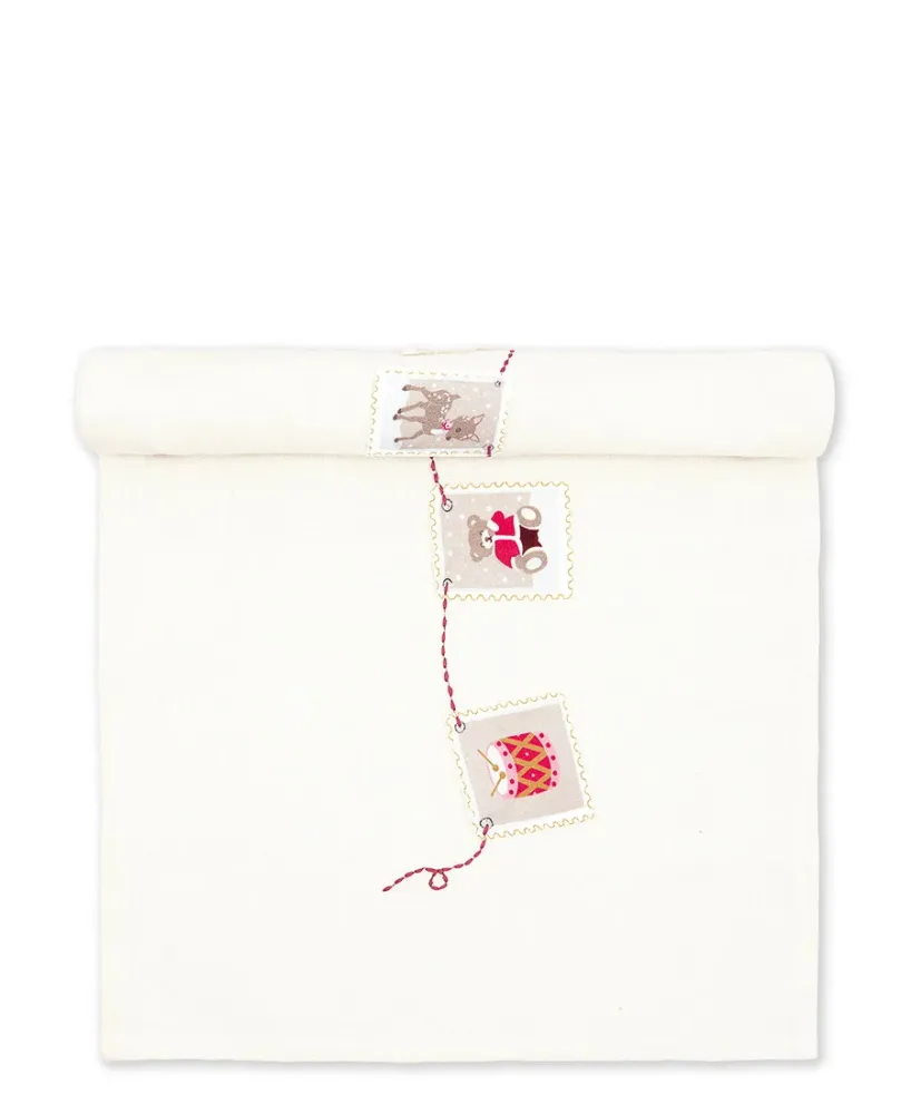 Bordløber Xmas letter ivory med broderi