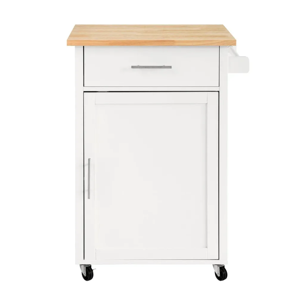 Fritstående køkkenø med hjul og bordplade, snow