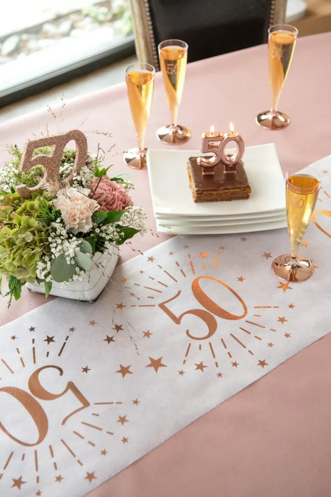 Ivory 50 års bordløber med rose gold, 5 m.