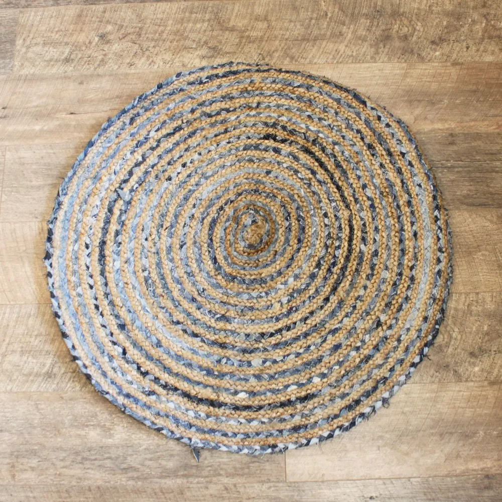 Rund jute- og genbrugsdenim tæppe 90 cm