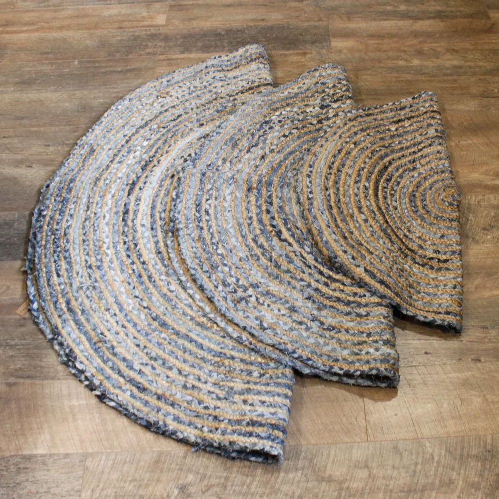 Rund jute- og genbrugsdenim tæppe 90 cm