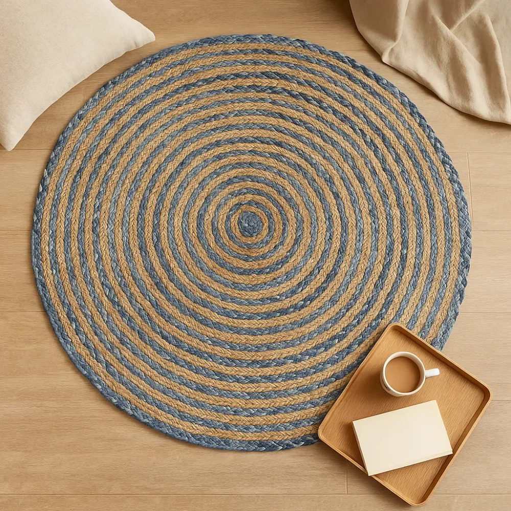 Rund jutemåtte og denimtæppe, 120 cm