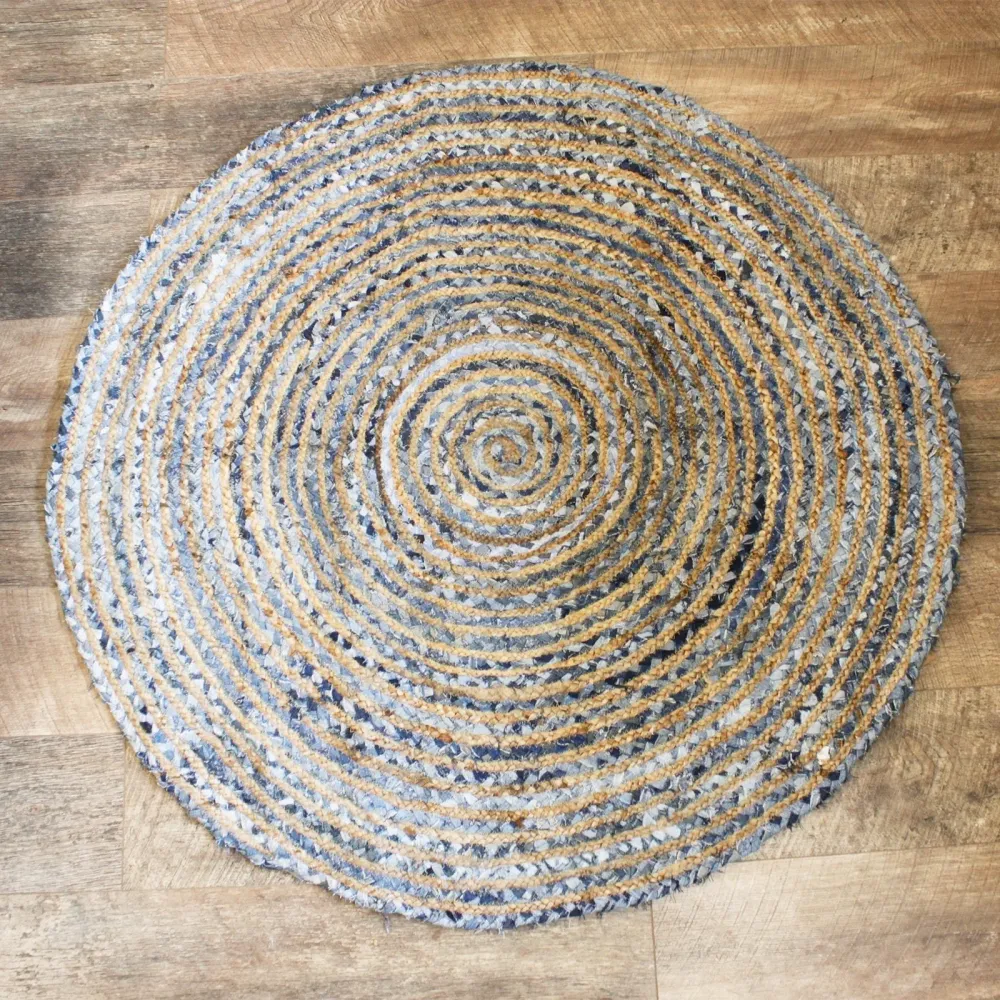 Rund jutemåtte og denimtæppe, 120 cm