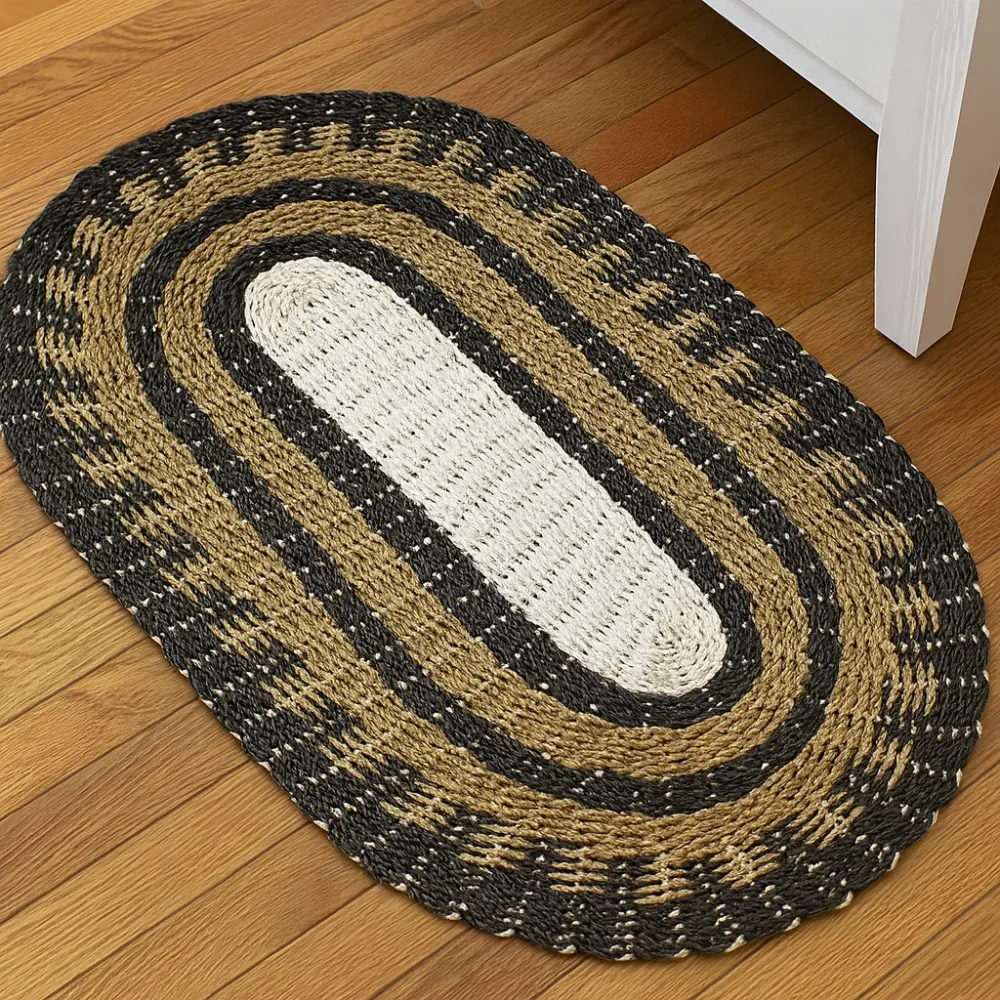 Sægræs Tæppe Oval Sort Hvid Tan 60x120cm