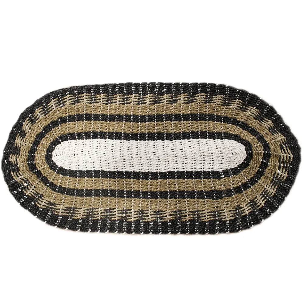 Sægræs Tæppe Oval Sort Hvid Tan 60x120cm