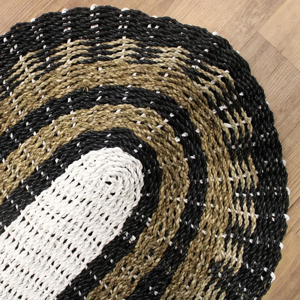 Sægræs Tæppe Oval Sort Hvid Tan 60x120cm