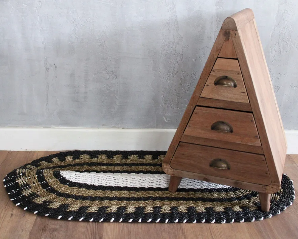 Sægræs Tæppe Oval Sort Hvid Tan 60x120cm