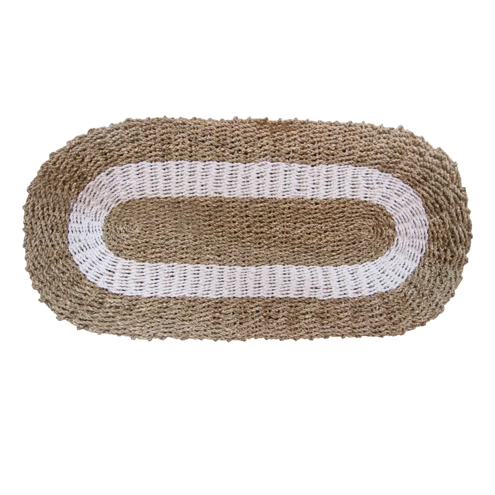 Sømgræs Tæppe Oval Hvid Og Tan 60x120 cm