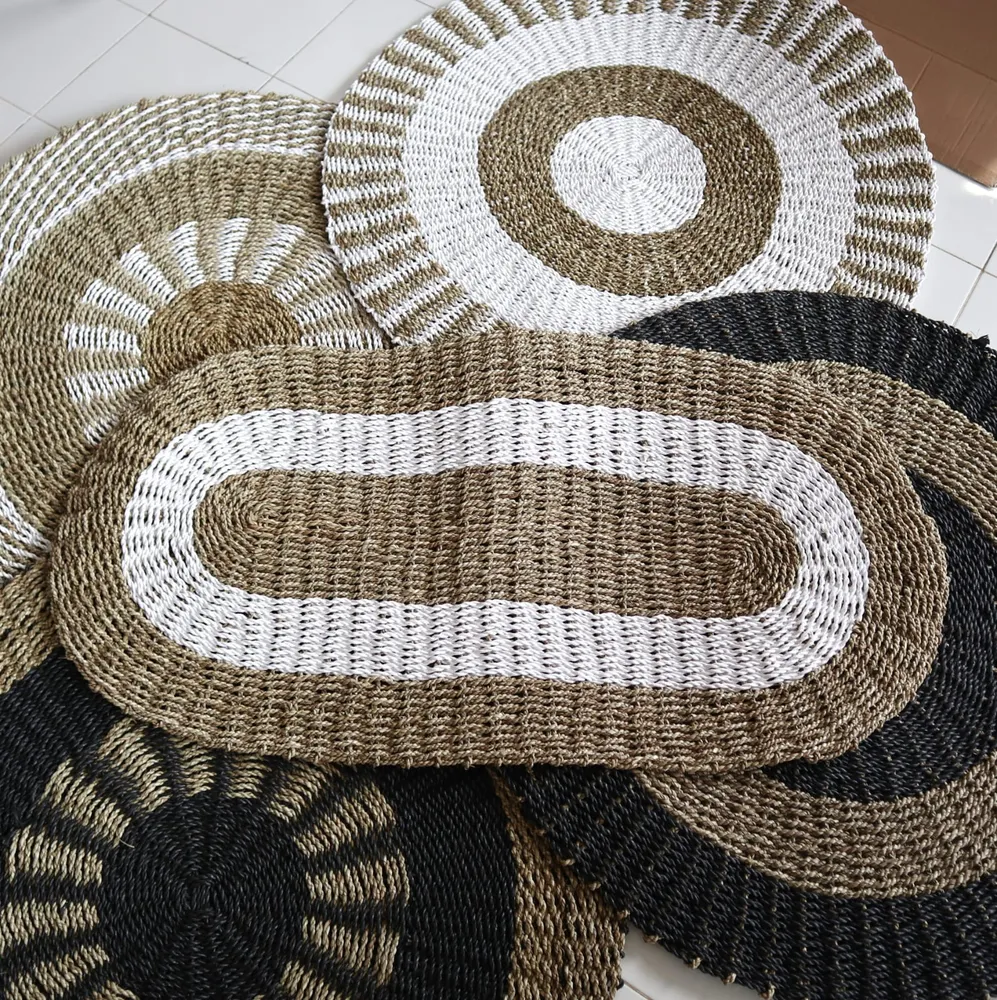 Sømgræs Tæppe Oval Hvid Og Tan 60x120 cm