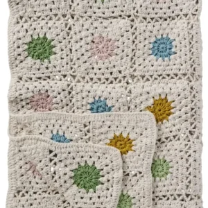 Ib Laursen - Plaid hæklet creme m/multifarvede blomster - 100% bomuld - 6193-01