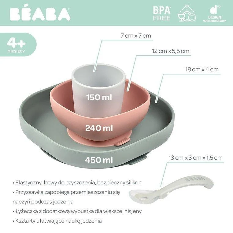 Beaba Silikone babymadssæt med sugekop Eucalyptus