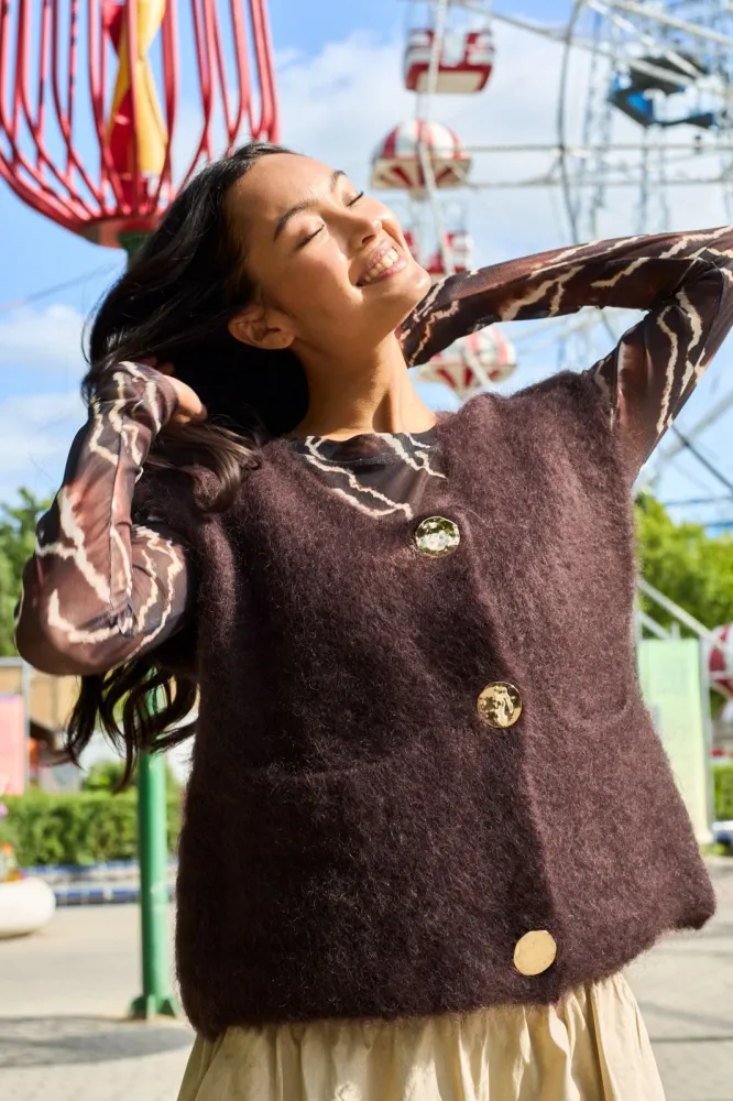 Black Colour - Bcbjoerk Knitted Button Vest 1217 - Coffee