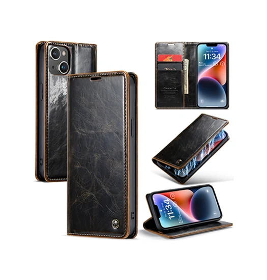 iPhone 15 Plus - CaseMe™ Oil Wax Læder Flipcover - Coffee