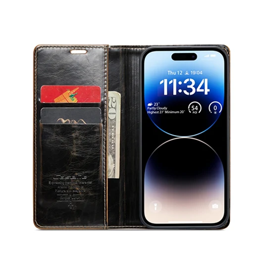 iPhone 15 Plus - CaseMe™ Oil Wax Læder Flipcover - Coffee