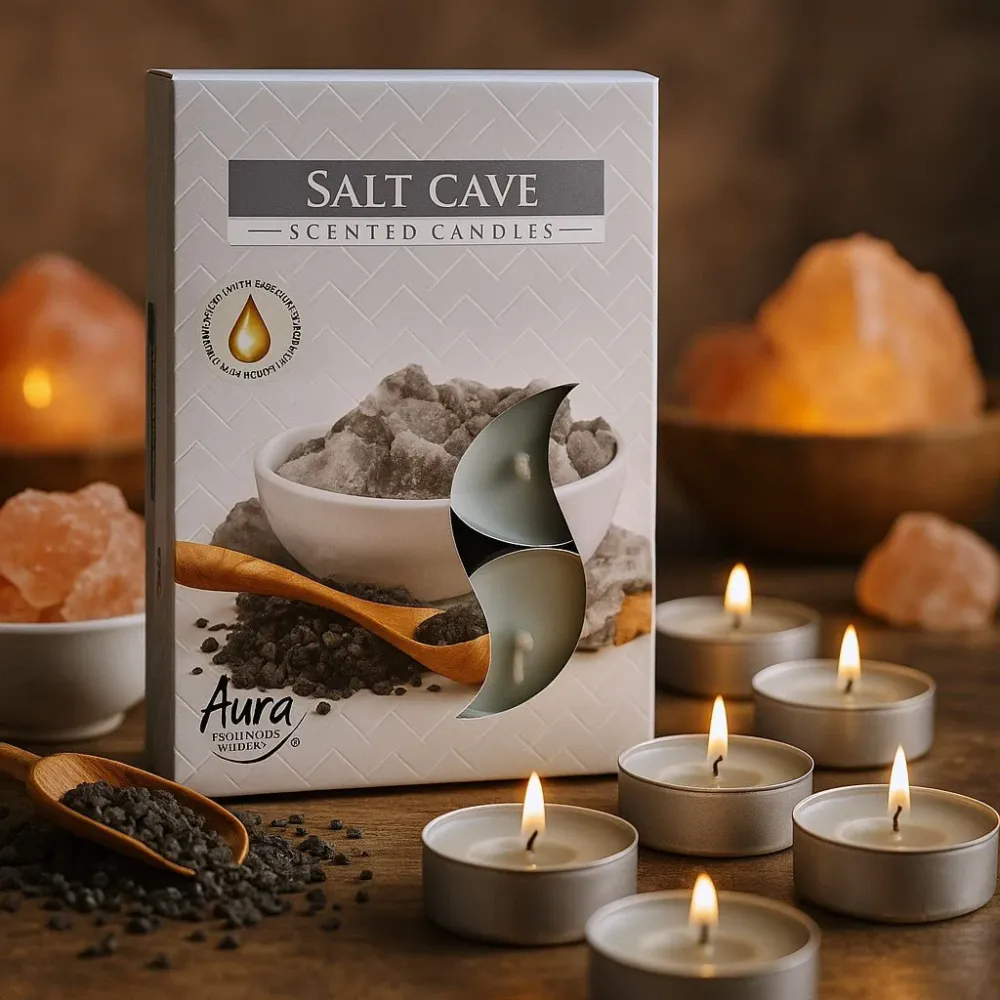 Duftlys i fyrfadsstørrelse – Saltgrotte