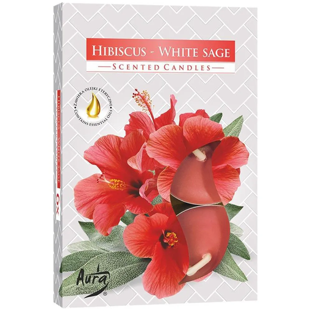 Duftlys til fyrfadslys, hibiscus og hvid salvie