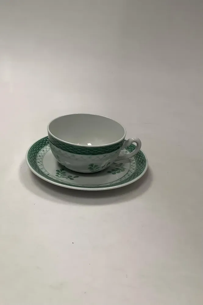 Royal Copenhagen Grøn Tranquebar Thekop med underkop No 957
