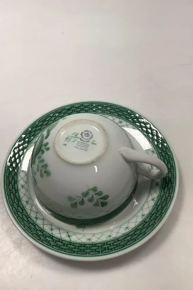 Royal Copenhagen Grøn Tranquebar Thekop med underkop No 957