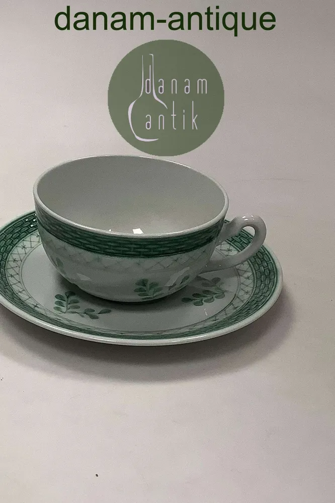 Royal Copenhagen Grøn Tranquebar Thekop med underkop No 957