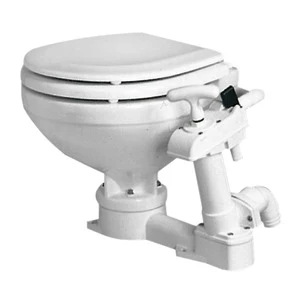 Manuelt marinetoilet kompakt med porcelænsskål og træsæde