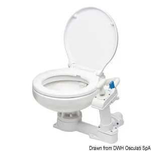 Super Compact manuelt marinetoilet med porcelænsskål og hvidt træsæde