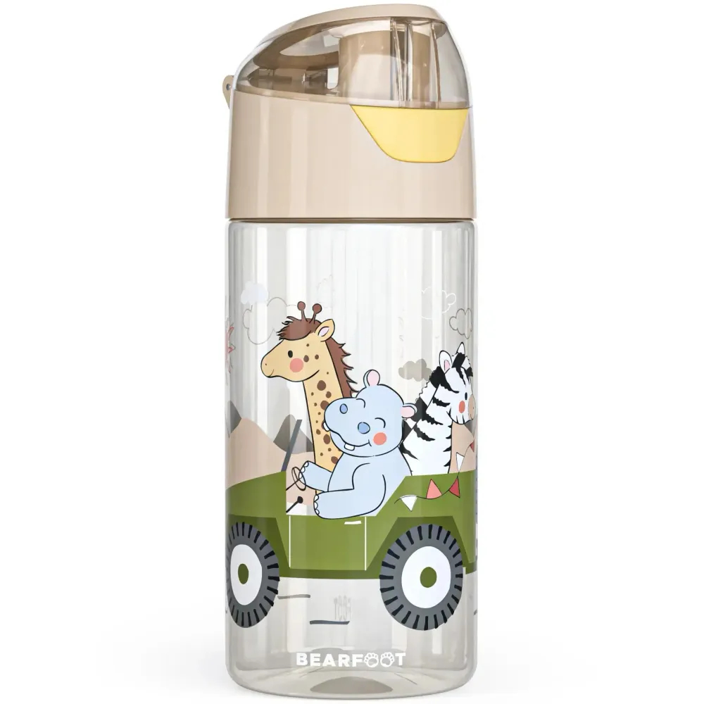 BEARFOOT Letvægts Drikkedunk Med Hank og Simpel Åbning - 450 ml - Safari Venner