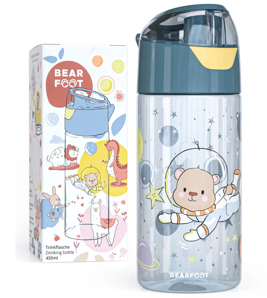 BEARFOOT Letvægts Drikkedunk Med Hank og Simpel Åbning - 450 ml - Astronaut Bjørn