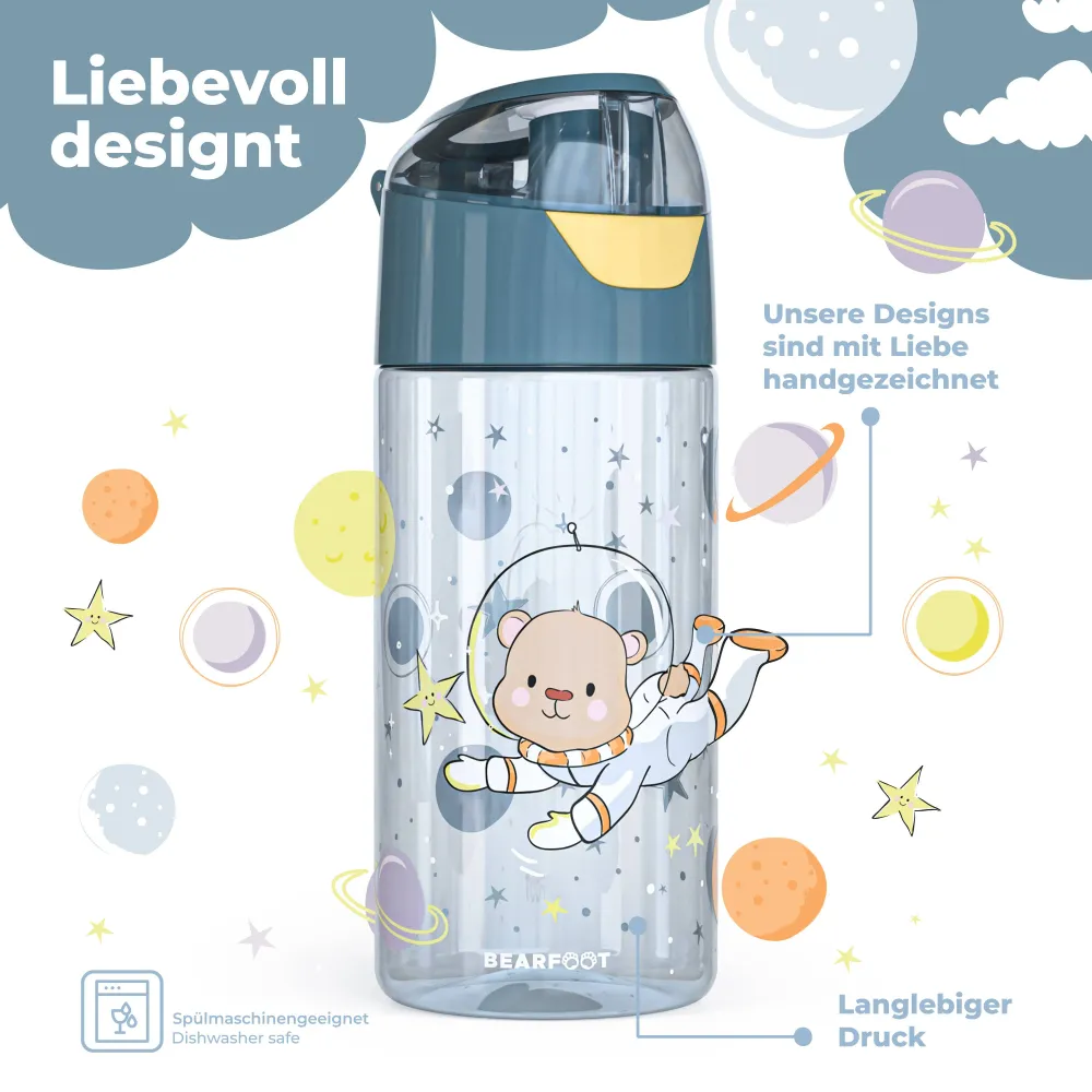 BEARFOOT Letvægts Drikkedunk Med Hank og Simpel Åbning - 450 ml - Astronaut Bjørn