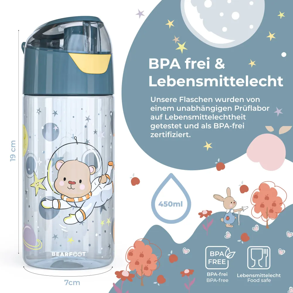BEARFOOT Letvægts Drikkedunk Med Hank og Simpel Åbning - 450 ml - Astronaut Bjørn