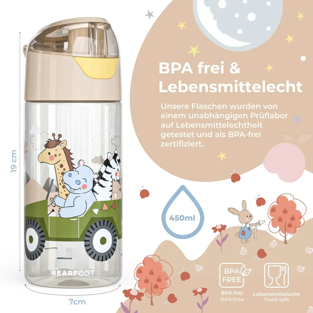 BEARFOOT Letvægts Drikkedunk Med Hank og Simpel Åbning - 450 ml - Safari Venner