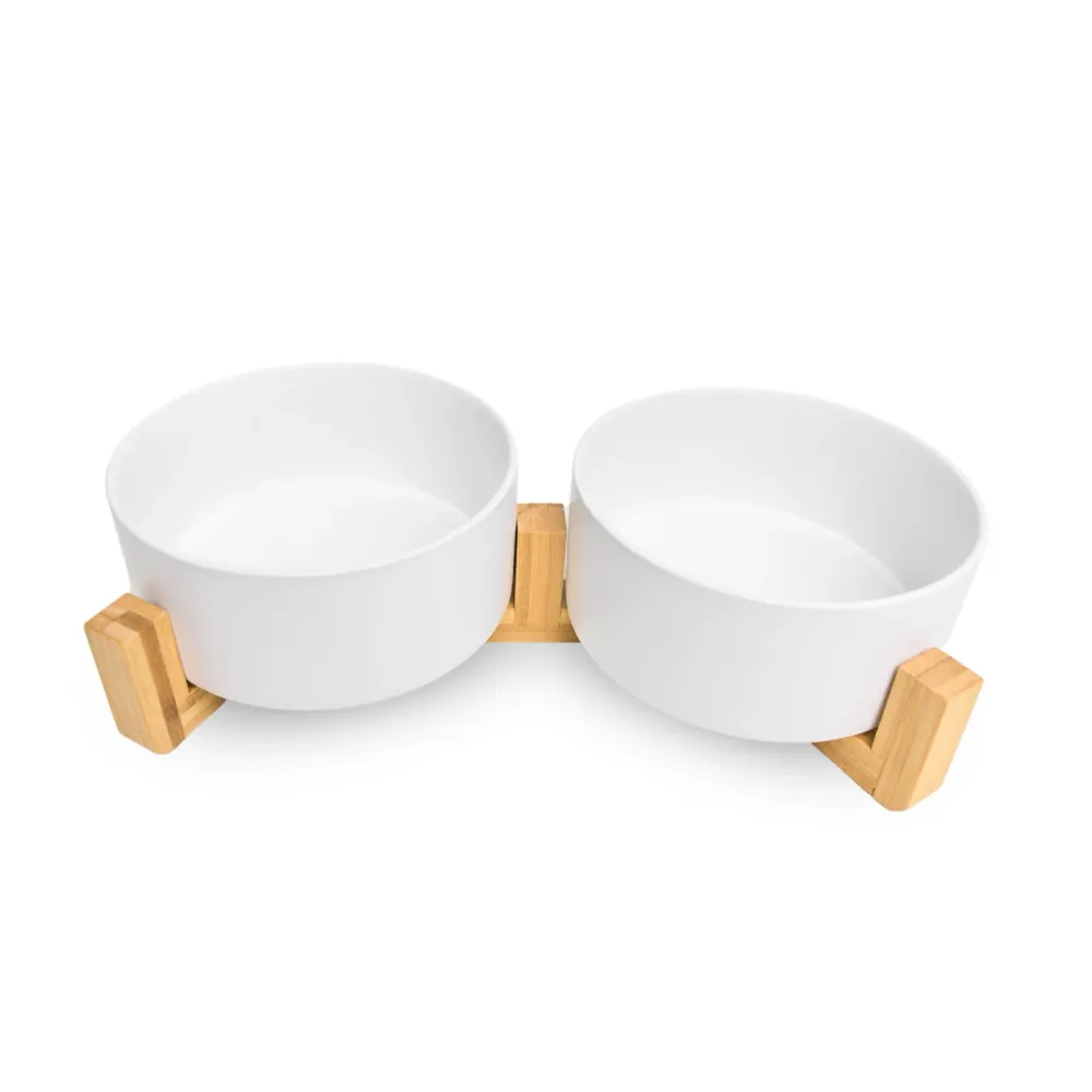 Bjaf - Sofia keramisk skålesæt m. træholder, ivory 450ml