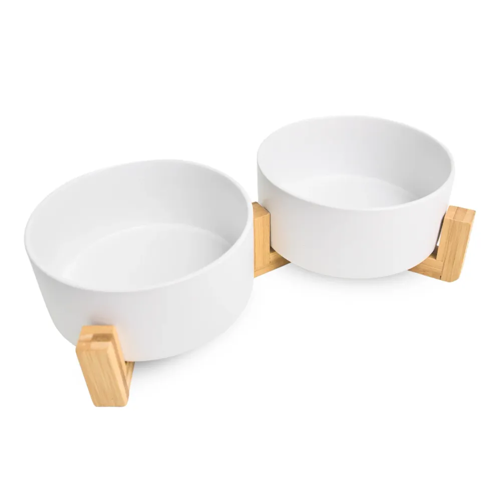 Bjaf - Sofia keramisk skålesæt m. træholder, ivory 450ml