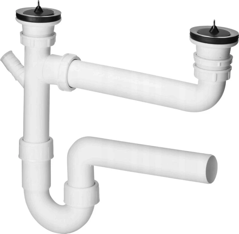 Dobbeltsifon til køkkenvask Viega 1 1/2" x 50 mm med opvaskemaskineafløb, 1 stk.