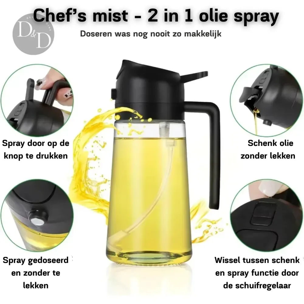Glass Oil Spray Bottle | 500ml 2--1 Cooking Dispenser Black