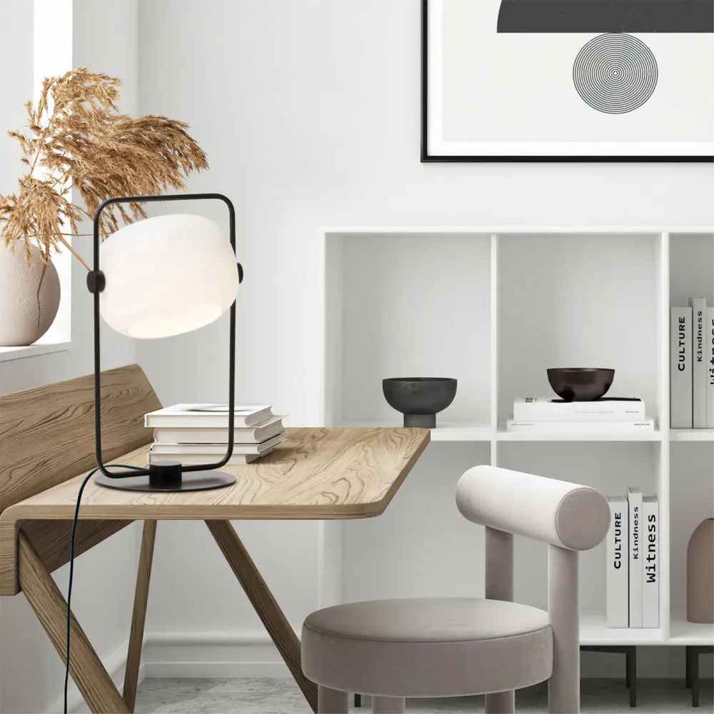 Minimalist Glass Table Lamp | Metal Frame Design Gold