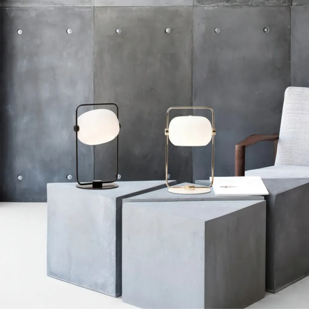 Minimalist Glass Table Lamp | Metal Frame Design Gold