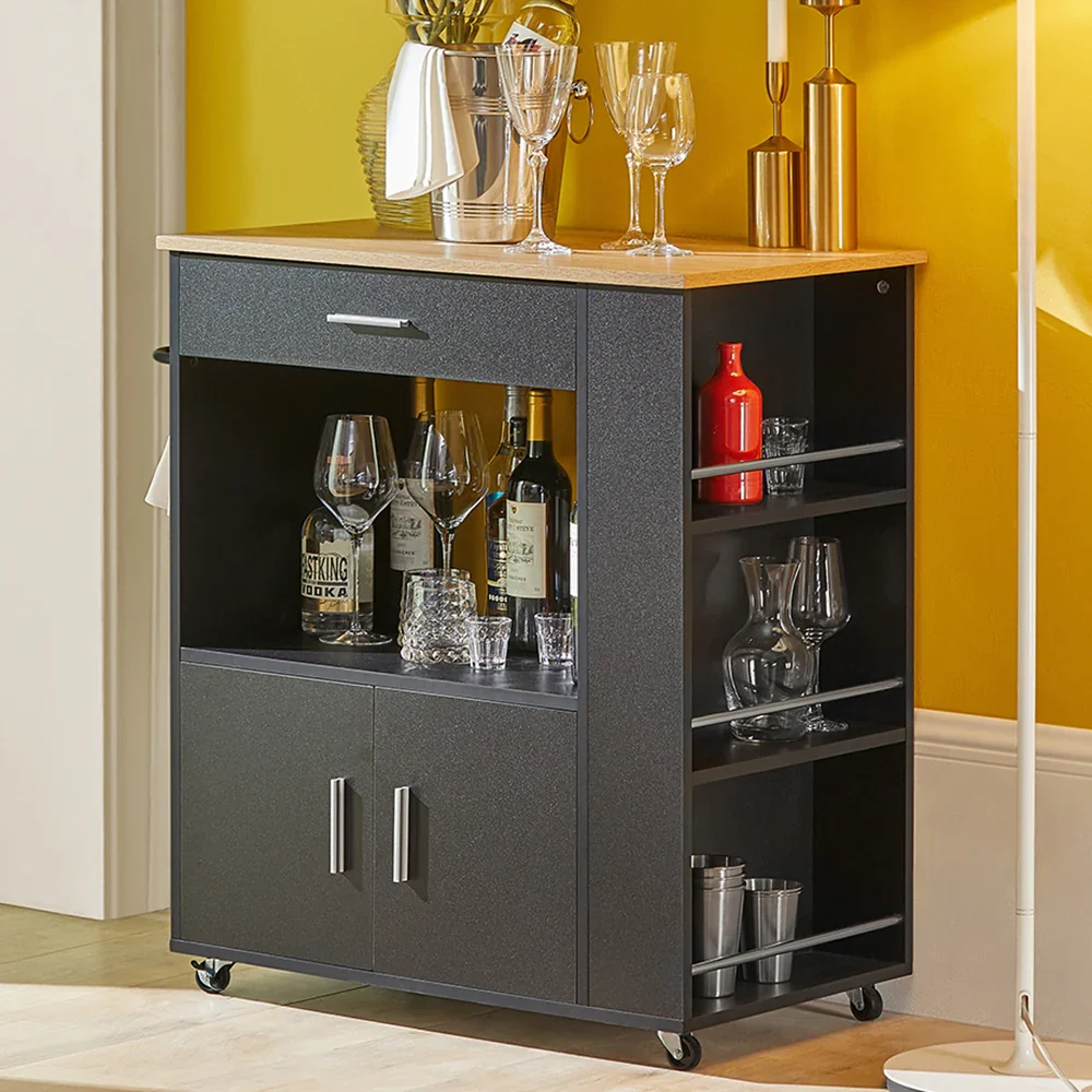 Rummelig køkkenvogn i skandi-design look, B82 x D46 x H88 cm, midnight