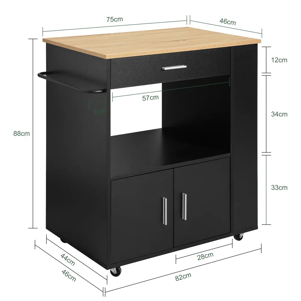 Rummelig køkkenvogn i skandi-design look, B82 x D46 x H88 cm, midnight