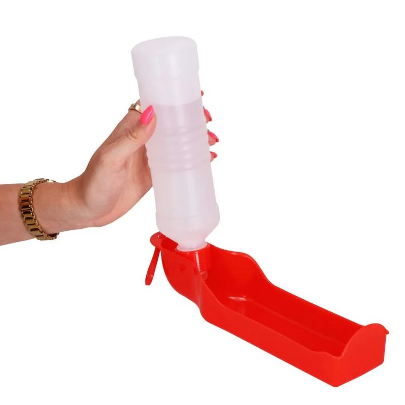 Springos rejseflaske med drikkeskål til hund og kat 500 ml rød 1 stk.