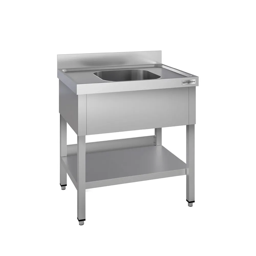 Stålbord med vask til gryder ECO - 0,8m - 1 vask - L 50 x B 50 x D 30 cm