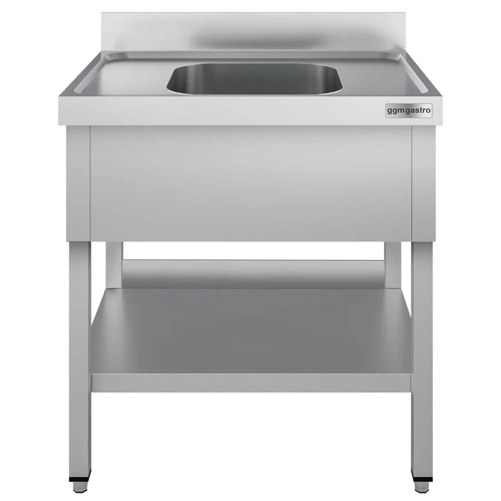 Stålbord med vask til gryder ECO - 0,8m - 1 vask - L 50 x B 50 x D 30 cm