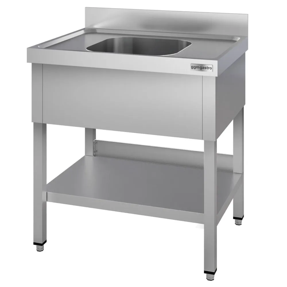 Stålbord med vask til gryder ECO - 0,8m - 1 vask - L 50 x B 50 x D 30 cm